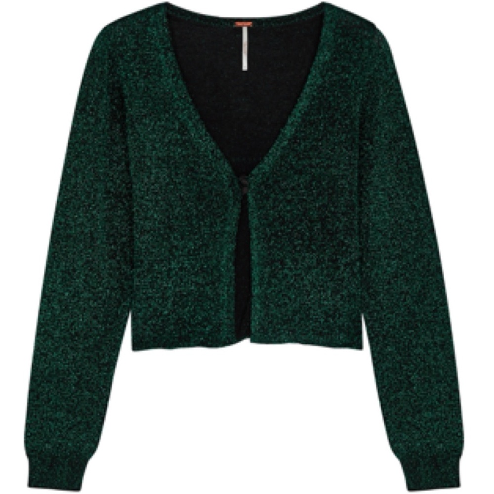 SOLD Free People Alpine Green Glitter Metallic Cardigan Womens Size XL Y2K - Picture 15 of 15